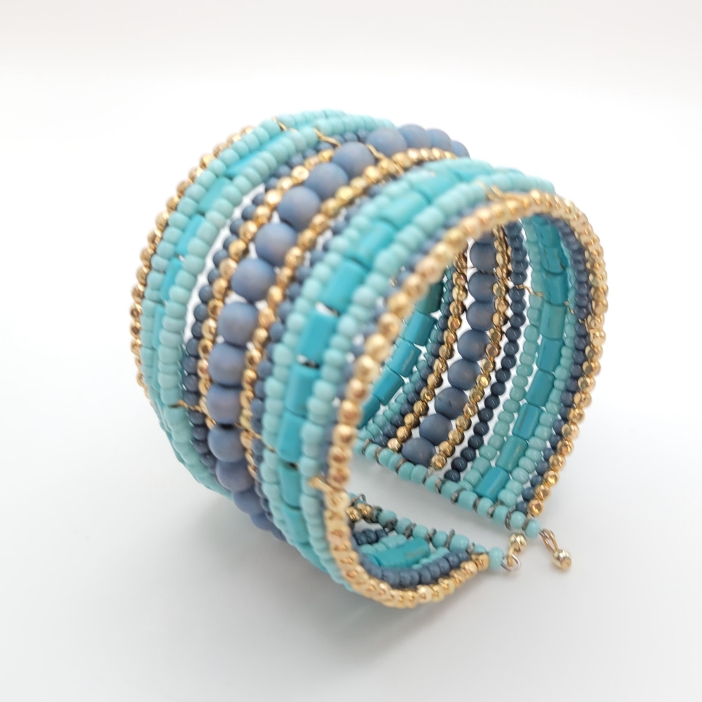 Adornia | NWT Faux Turquoise Mixed Media Beaded Cuff Bracelet - Picture 5 of 10